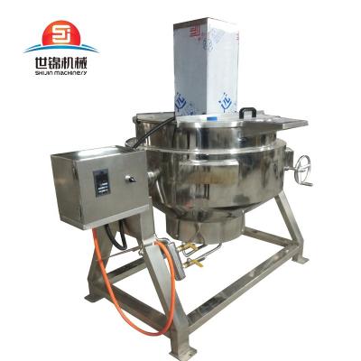 China Industrial Vegetable Processing Plant Stainless Steel Gas Heating Jacketed Cooker With Mixer For Sauce for sale