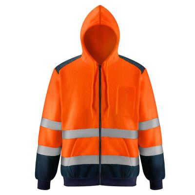 China Quality Men's Safety Reflective High Visibility Fleece Two Tone Zip Up Hoodie Windproof Low Price Guaranteed for sale