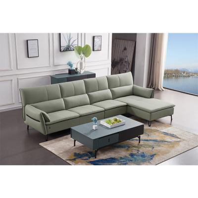 China Knock Down High Quality L Shape Sofa Set Furniture Green Modern Black Genuine Leather Corner Couch for sale