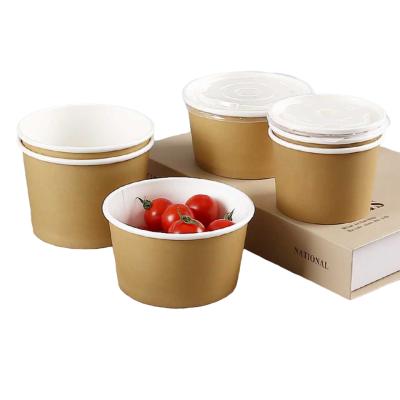 China Waterproof Disposable Kraft Paper Soup Noodle Hot Cup Take Out Food Container Bowl For Restaurant for sale