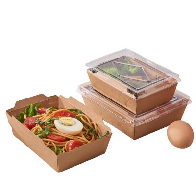 China Waterproof Disposable Rectangle Paper Salad Packaging Packaging Boxes With Clear Window for sale