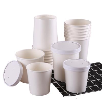 China Disposable Eco-friendly Disposable Food Container White Take Out Soup Paper Cups With Lid for sale