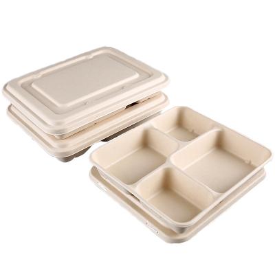 China Disposable 3 Compartment Food Tray and 4 Take Out Paper Pulp Bento Boxes for Restaurant for sale