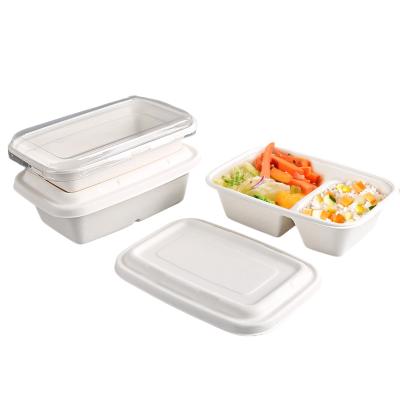 China Eco Friendly Compostable Food Boxes Disposable White Sugar Cane Pulp Bagasse Food Rectangle Bowl for sale