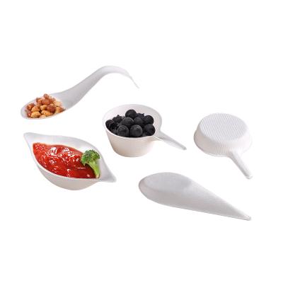 China Biodegradbale Disposable Biodegradable Bagasse Pot Spoon Small For Sauce Fruit Party for sale