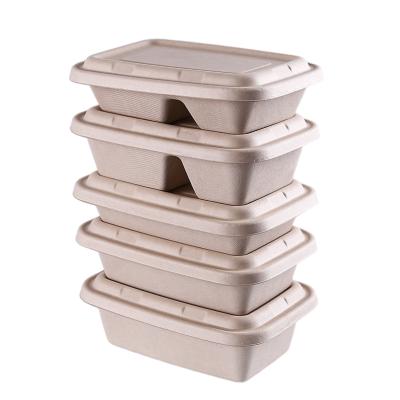 China Bio Degradable Food Container Compartment Bagasse Paper Pulp Food Supply Takeaway Packing Box for sale