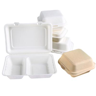 China Biodegradable Disposable Wheat Bagasse Food Straw Hamburger Pulp Food Containers Packaging Takeaway Boxes for sale