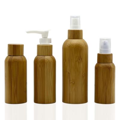 China Inner Plastic Bamboo Cosmetic Bottle Inner Plastic Bamboo Toner Sprayer Pump Lotion Eco Cosmetic Packaging for sale