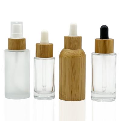 China 20ml 30ml 40ml Pump Dropper Bottles Eco Friendly Bamboo Cosmetic Glass Bamboo Bottle With Bamboo Lid for sale