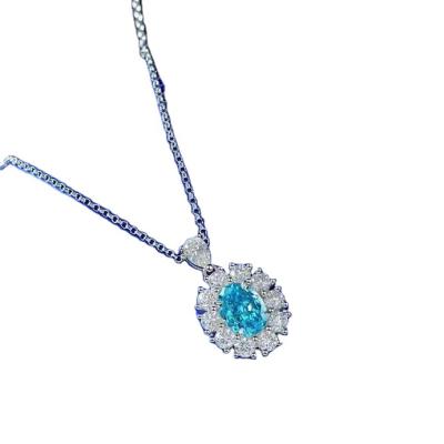 China Nice Design Oval Blue Zircon Jewelry Bulk Fashion Pendant Necklace Color CZ 925 Silver Chain Necklace For Women for sale