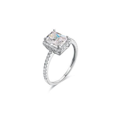 China Nice Design Rectangle Moissanite Silver Gemstone Moissanite Ring Wedding 925 Radiant Cut Female Ring for sale