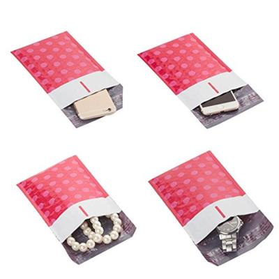 China 4 x 8 inch Waterproof Pink Dots Bubble Mailers Printed with Address Lines for sale