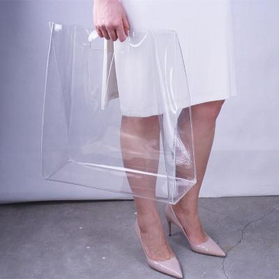 China PVC Non-Toxic Shopping Handbags Bag Tote Shopper Handles Transparent Clear Large Capacity for sale