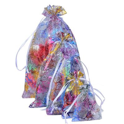 China Recyclable Suction Organza Jewelry Packaging Bags 7x9cm 13x18cm Various Favor Wedding Organza Christmas Gift Pouches Drawstring Bag for sale