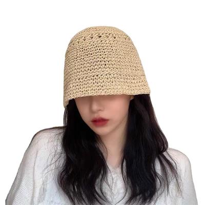 China Character Summer Japanese Bucket Hat Paper Straw Woven Bucket Hats Sunproof Buckethat Sunproof Face Slot Cover Straw Hat for sale