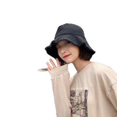 China Japanese raw bucket hat women's denim character brim sun hats all-matching brimhat buckethat washed fabric hat for sale