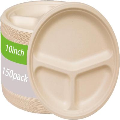 China Compostable Portable Custom Sugarcane Plates Disposable Sugarcane Bagasse Plate Round for sale