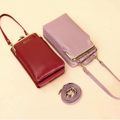 China Hot-selling Product PU Cross Shoulder Bag For Cell Phones Women Bags 2021 Pink Mobile Bag Long Wallet for sale