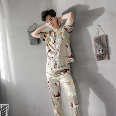 China 2019 Customized Men's Satin Breathable Pajamas Silk Men's Two Piece Suite Wholesale Home Wear for sale