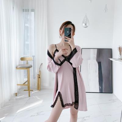 China 2019 Sleepwear Breathable Robe Luxury Silk Pajamas Girls Fine Cotton Two Piece for sale