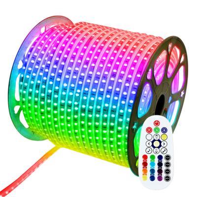 China High Voltage RGB White Smd5050 2835 IP65 Luces Led Bedroom Led Strip Waterproof Long Life 110v 220v Lights BT Led Light Strips for sale