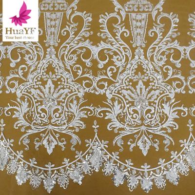 China HOT Viable Pure White Bridal Beaded Embroidery High Quality Nigerian White Lace For Wedding Dress HY2208 for sale