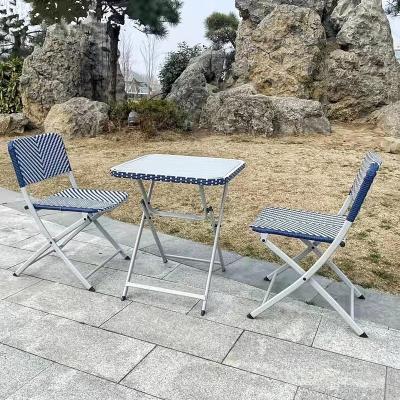 China New Design Fabric Modern Blue White Steel Set Recyclable Garden Furniture Folding Chair for sale