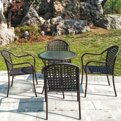 China Modern Hot Sale Yard Rattan Glass And Steel Five Piece Set Contemporary Furniture Sofa for sale