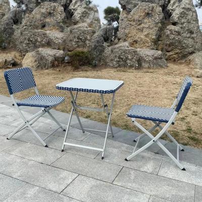 China New Design Fabric Modern Outdoor Blue White Steel Set Recyclable 3 Piece Garden Furniture Folding Chair for sale