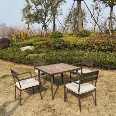 China Modern New Design Backyard Coffee Dining Table Chair Park Chair Steel Five Piece Set Garden Furniture for sale