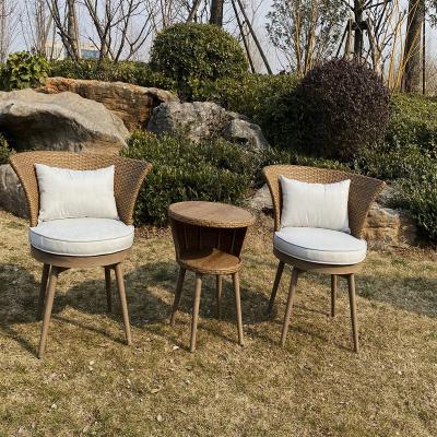 China Modern Comfortable Furniture Rattan Garden Chair Balcony Round With Coffee Table Set 3pcs Wicker Set for sale