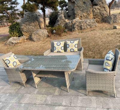 China Small Modern Patio Wicker Dining Chair Rattan Sofa Seat Customized Logo Steel Frame Four Piece Set for sale