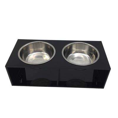 China Custom Clear Acrylic Pet Stocked Cat And Dog Food Bowl Feeding Double Bowl Display Overhead for sale