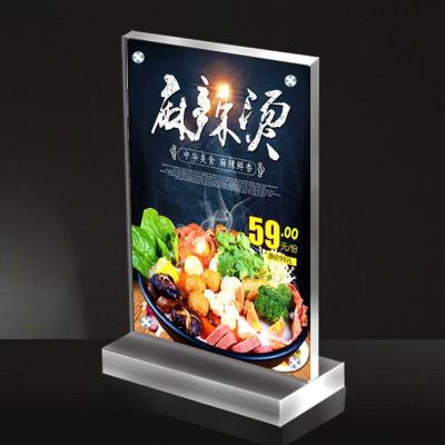 China Tent Holder Exquisite Pmma Top 3 Side Card Insert Acrylic Sign Restaurant Table Menu Holder High Quality for sale