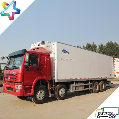 China Single cab with 9.6m sleeper reefer truck body sino-truck howo 336Hp heavy duty chassis refrigerated truck for sale