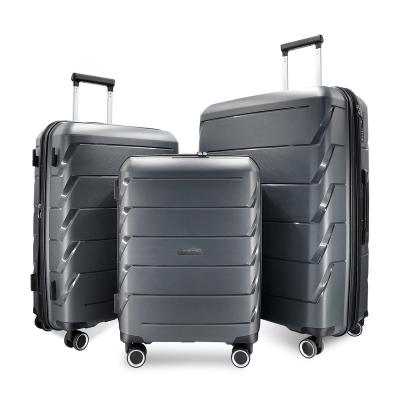 China Expandable pp factory slaes hardside pp suitcase sets with aluminum alloy and spinner wheel 3 pcs luggage case for sale