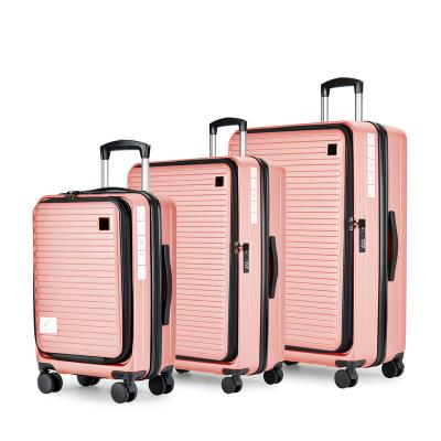 China ABS PC Customize 3 Piece Front Open Luggage Trolley Suitcase Set for sale