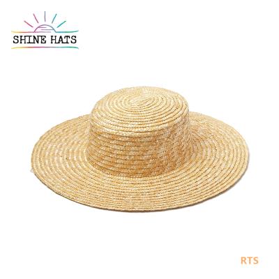 China Character Shinehats Custom 10cm Brim 0.6-1.2cm Wheat Straw Hat Crown Flat Thin Straw Hats With Removable Double Strand Rope Band for sale