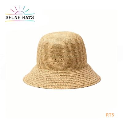 China 2022 Character Fashion Raffia Fisherman Hat Outdoor Travel Summer Beach Women's Wholesale Custom Bucket Straw Hat for sale