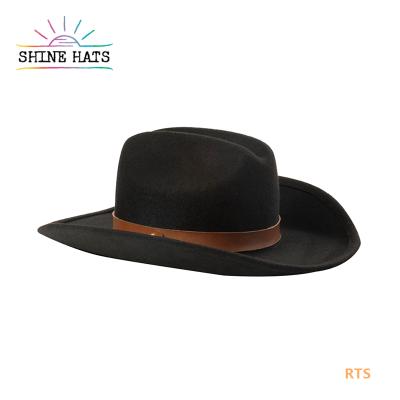 China Shinehats Lana Gorra OEM Wool Brim Leather Belt Cowboy Hat 100% Barred Hat Men On Sale for sale