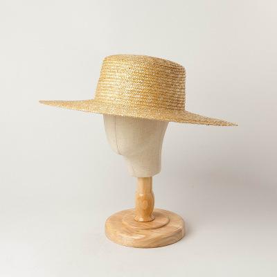 China Striped 2021 Custom Kids Straw Hat Kids Straw Hat Boater Wheat Kids Hats Kids Beach Flat Top for sale