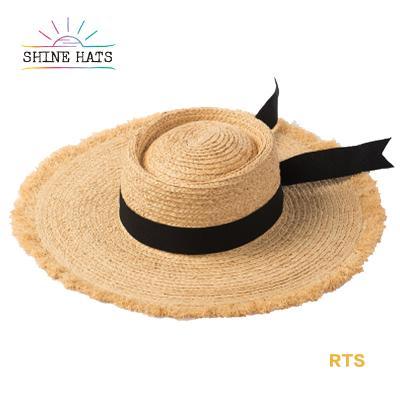 China Character Shinehats 12.5 Character Shinehats OEM Burr Raffia Straw Hat Bow Ring Top Summer Sun Customizable Traveling Sombreros For Women Ladies for sale