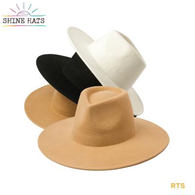 China Shinehats ODM Brim Fashion Hat Colorful Striped Stiff Hat Woman Wholesale Felt Hat 100% Wool Felted Hat For Ladies Women for sale