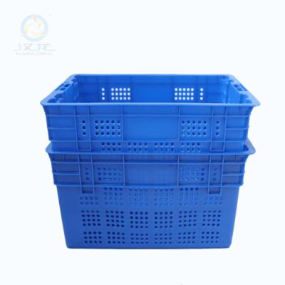 China Custom Acid Blue Mesh Heavy Duty Plastic Storage Container Food Bread Basket Folding Tomato Storage Plastic Crate Grape Box for sale