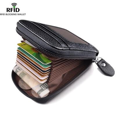 China RFID Fashion Men's Metal RFID Blocking Card Holder Mens Short Wallet Genuine Leather Wallet for sale