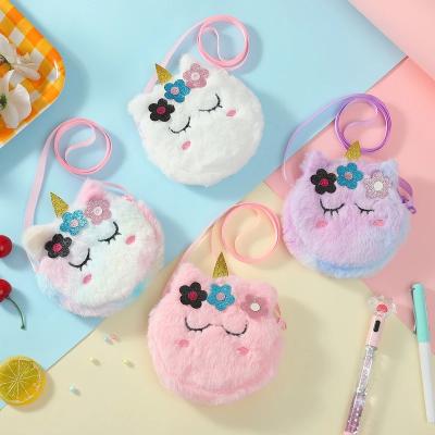 China Fashion Cartoon Unicorn Plush Crossbody Bags Money Purse Girls Wallet Bags Card Holders Invent Purse For Kids Gifts for sale