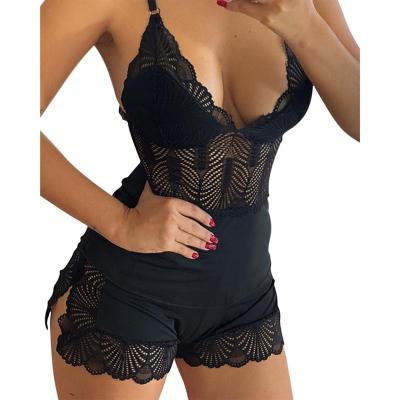 China Valentines QUICK DRY 2021 Plus Size One Piece With Butt Flap 5xl For Women Sexy Lace Low-neck Cavity Top And Shorts for sale