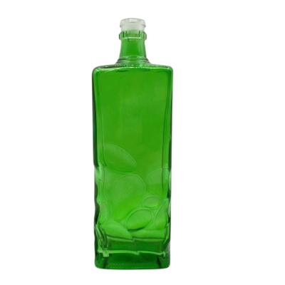 China Beverage 700ml 750ml Printing Green Color Bottle Square Glass Bottle Rum Whiskey Gin Glass Bottles With Cork for sale