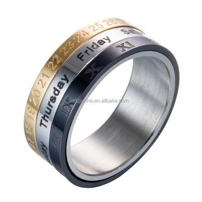 China Wedding Gift Punk Engagement Colors Time Calendar Spinner Titanium Steel Rings 3 for sale