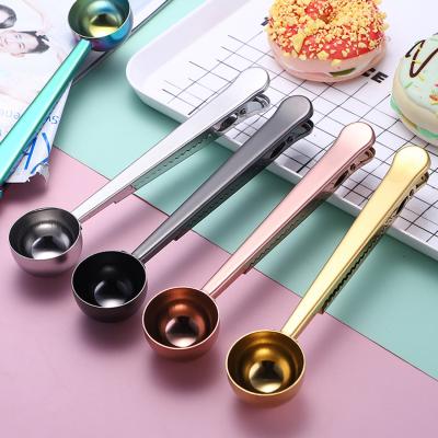 China Scoop stored with bag clip stainless steel teaspoon multifunctional stainless steel coffee measuring scoop for sale